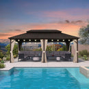 PURPLE LEAF Hardtop Gazebo Featuring Galvanized Steel Double Roof and Bronze Aluminum Frame with Curtains and Netting for Poolside with Lights-clear