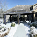 PURPLE LEAF Outdoor Hardtop Gazebo for Patio Bronze Aluminum Frame Pavilion with Navy-Blue Curtain