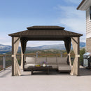 PURPLE LEAF Hardtop Gazebo Featuring Galvanized Steel Double Roof and Bronze Aluminum Frame with Curtains and Netting for Poolside with Lights-clear