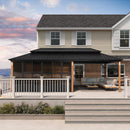 PURPLE LEAF Sunroom Hardtop Gazebo with Wood Grain Columns Black Frame Double Roof Galvanized Steel Solarium All-Weather Screen House