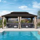PURPLE LEAF Hardtop Gazebo Featuring Galvanized Steel Double Roof and Bronze Aluminum Frame with Curtains and Netting for Patio and Poolside