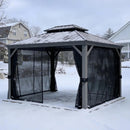 PURPLE LEAF Patio Gazebo for Pool Light Grey Hardtop Galvanized Steel Roof with String Lights-milky