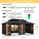 PURPLE LEAF Sunroom Hardtop Gazebo with Wood Grain Columns Black Frame Double Roof Galvanized Steel Solarium All-Weather Screen House with String Lights