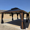 PURPLE LEAF Hardtop Gazebo for Patio Wood Grain Aluminum Frame Awning with Netting