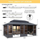 PURPLE LEAF Sunroom Hardtop Gazebo Solarium Grey Galvanized Steel Double Roof  All-Weather Aluminum Outdoor Screen House with String Lights
