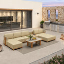 PURPLE LEAF Breck U-Shaped  with table Modular Outdoor Sectional with Wood-Grain Aluminum Frame and Thick Teak-Colored Cushions for Family Entertaining