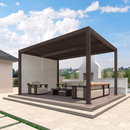 PURPLE LEAF Athena Louvered Pergola Khaki Outdoor Aluminum Pergola with Solid Color Roller Blind Adjustable Gazebo for Patio Deck Garden