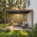 PURPLE LEAF Caesar Louvered Pergola Outdoor Wood Grain Frame Gray  Roof Aluminum Pergola with Adjustable Roof Patio Hardtop Gazebo for Backyard Garden