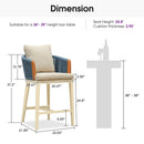 PURPLE LEAF Hailar Outdoor Bar Stools Chair Modern Rattan Bar Stool with Back and Cushion for Balcony, Indoor or Outdoor, Kitchen Island
