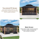 PURPLE LEAF Sunroom Hardtop Gazebo with Wood Grain Columns Black Frame Double Roof Galvanized Steel Solarium All-Weather Screen House with String Lights