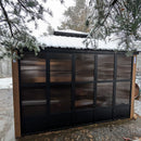 PURPLE LEAF Sunroom Hardtop Gazebo with Wood Grain Columns Black Frame Double Roof Galvanized Steel Solarium All-Weather Screen House