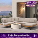 PURPLE LEAF Sicilia L-Shaped Modular Outdoor Sectional with Oatmeal Greige Cushions Flexible Layout for Garden Poolside