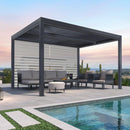 PURPLE LEAF Athena Louvered Pergola Grey Outdoor Aluminum Pergola with Roller Blind Adjustable Gazebo for Patio Deck Garden