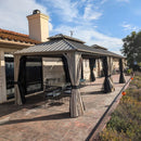 PURPLE LEAF Deck Gazebo Champagne Hardtop Metal Frame Double Roof with Curtains and Netting
