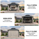 PURPLE LEAF Outdoor Hardtop Gazebo for Patio Grey Aluminum Frame Pavilion with Khaki curtains and String Lights