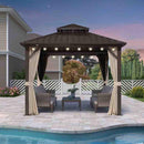 PURPLE LEAF Hardtop Gazebo Featuring Galvanized Steel Double Roof and Bronze Aluminum Frame with Curtains and Netting for Poolside with Lights-clear
