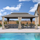 PURPLE LEAF Deck Gazebo Champagne Hardtop Metal Frame Double Roof with Curtains and Netting