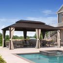 PURPLE LEAF Hardtop Gazebo Featuring Galvanized Steel Double Roof and Bronze Aluminum Frame with Curtains and Netting for Patio and Poolside