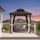 PURPLE LEAF Hardtop Gazebo Featuring Galvanized Steel Double Roof and Bronze Aluminum Frame with Curtains and Netting for Poolside with Lights-clear