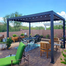 PURPLE LEAF Caesar Solar Louvered Pergola with LED Strip Lights and Control Panel Aluminum Outdoor Pergola with Adjustable Roof for Patio Deck Garden Yard Gray
