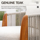 PURPLE LEAF Hailar L-Shaped Patio Conversation Set with Genuine Teak Cushions and Pillows Olefin Rope Backres Outdoor Couch Sets for Backyard Porch