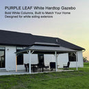 PURPLE LEAF Modern Gazebo Grey Hardtop Galvanized Steel Double Roof White Aluminum Poles with Curtains and Netting with Lights-milky