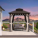 PURPLE LEAF Hardtop Gazebo Featuring Galvanized Steel Double Roof and Bronze Aluminum Frame with Curtains and Netting for Poolside with Lights-clear