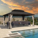 PURPLE LEAF Hardtop Gazebo Featuring Galvanized Steel Double Roof and Bronze Aluminum Frame with Curtains and Netting for Patio and Poolside