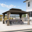 PURPLE LEAF Hardtop Gazebo Featuring Galvanized Steel Double Roof and Bronze Aluminum Frame with Curtains and Netting for Patio and Poolside