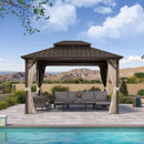 PURPLE LEAF Hardtop Gazebo Featuring Galvanized Steel Double Roof and Bronze Aluminum Frame with Curtains and Netting for Patio and Poolside