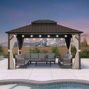 PURPLE LEAF Hardtop Gazebo Featuring Galvanized Steel Double Roof and Bronze Aluminum Frame with Curtains and Netting for Poolside with Lights-clear
