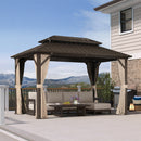 PURPLE LEAF Hardtop Gazebo Featuring Galvanized Steel Double Roof and Bronze Aluminum Frame with Curtains and Netting for Poolside with Lights-clear