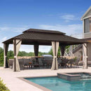 PURPLE LEAF Hardtop Gazebo Featuring Galvanized Steel Double Roof and Bronze Aluminum Frame with Curtains and Netting for Patio and Poolside