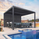 PURPLE LEAF Athena Louvered Pergola Grey Outdoor Aluminum Pergola with Shutter Wall Adjustable Gazebo Rainproof for Patio Deck Garden