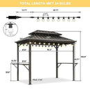 PURPLE LEAF Hardtop Grill Gazebo for Patio Bronze Permanent Metal Roof Outside Sun Shade Outdoor BBQ Canopy with String Lights