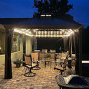 PURPLE LEAF Hardtop Gazebo for Patio Wood Grain Aluminum Frame Awning with String Lights-milky