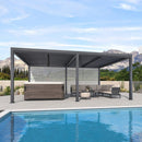 PURPLE LEAF Athena Louvered Pergola Grey Outdoor Aluminum Pergola with Roller Blind Adjustable Gazebo for Patio Deck Garden