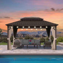 PURPLE LEAF Hardtop Gazebo Featuring Galvanized Steel Double Roof and Bronze Aluminum Frame with Curtains and Netting for Poolside with Lights-clear