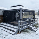 PURPLE LEAF Patio Gazebo for Pool Light Grey Hardtop Galvanized Steel Roof with String Lights-milky