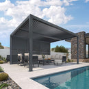 PURPLE LEAF Athena Louvered Pergola Grey Outdoor Aluminum Pergola with Shutter Wall Adjustable Gazebo Rainproof for Patio Deck Garden