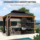 PURPLE LEAF Hardtop Gazebo for Patio Wood Grain Aluminum Frame Awning with Netting