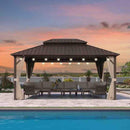 PURPLE LEAF Hardtop Gazebo Featuring Galvanized Steel Double Roof and Bronze Aluminum Frame with Curtains and Netting for Poolside with Lights-clear