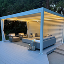 PURPLE LEAF Athena Louvered Pergola White Outdoor Aluminum Pergola with Strip Lights Adjustable Gazebo for Patio Deck Garden