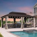 PURPLE LEAF Hardtop Gazebo Featuring Galvanized Steel Double Roof and Bronze Aluminum Frame with Curtains and Netting for Poolside with Lights-clear