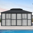 PURPLE LEAF Luxury Sunroom Solarium 360° Transparent Outdoor Living Room with Elegant Curtains Outdoor Gazebo with 4-Side Sliding Doors and Windows for Entertaining with String Lights
