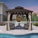 PURPLE LEAF Hardtop Gazebo Featuring Galvanized Steel Double Roof and Bronze Aluminum Frame with Curtains and Netting for Poolside with Lights-clear