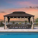 PURPLE LEAF Hardtop Gazebo Featuring Galvanized Steel Double Roof and Bronze Aluminum Frame with Curtains and Netting for Poolside with Lights-clear
