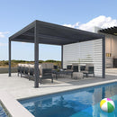 PURPLE LEAF Athena Louvered Pergola Grey Outdoor Aluminum Pergola with Roller Blind Adjustable Gazebo for Patio Deck Garden