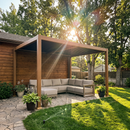 PURPLE LEAF Caesar Louvered Pergola Outdoor Wood Grain Frame Gray  Roof Aluminum Pergola with Adjustable Roof Patio Hardtop Gazebo for Backyard Garden