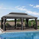 PURPLE LEAF Patio Gazebo for Pool Light Grey Hardtop Galvanized Steel Roof with String Lights-clear